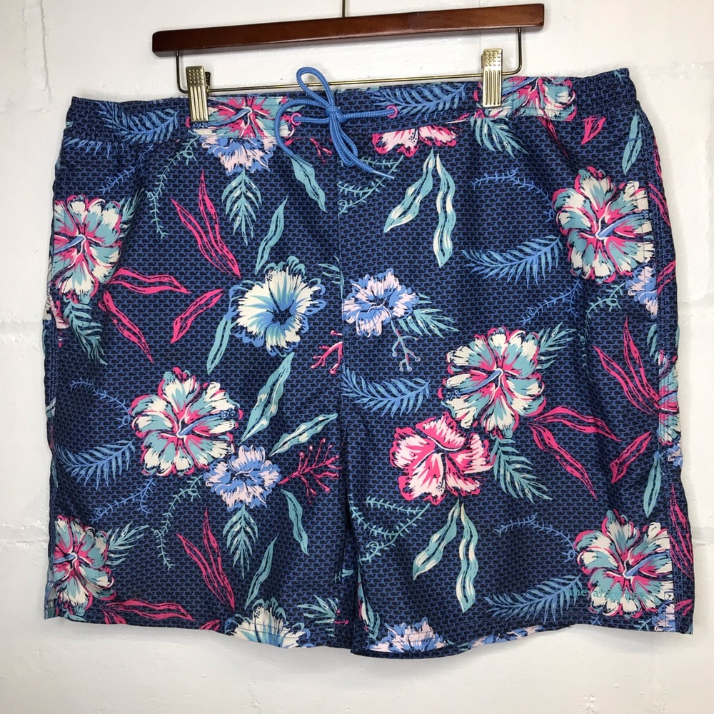Vineyard Vines Men's Size XL Hibiscus Flower Blue Swim Trunks Shorts Lined
